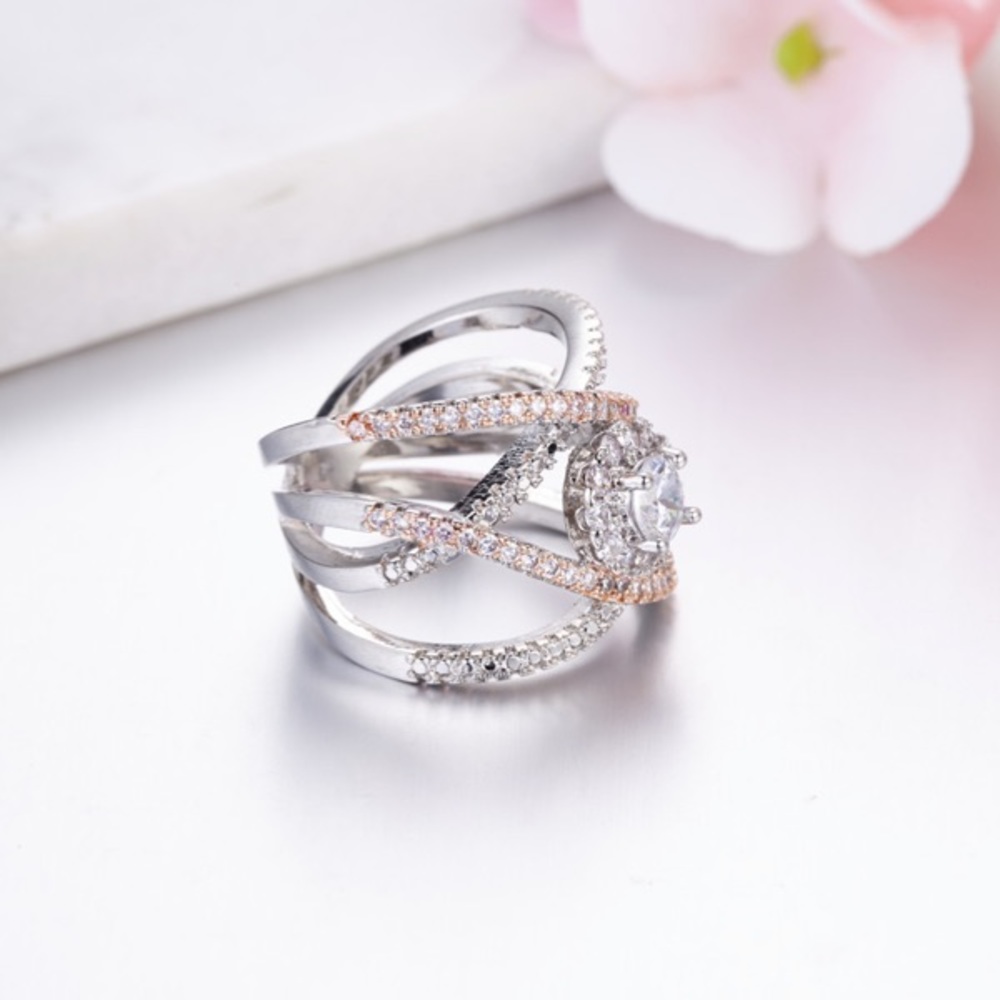 NEW 925 SILVER&ROSE GOLD DIAMOND CROSS RING - Picture 5 of 5